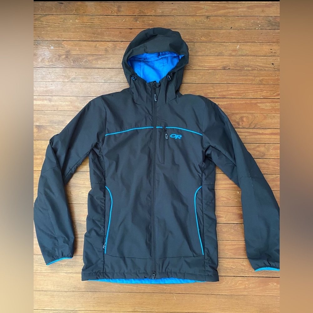 Outdoor Research Mens Razoredge Hooded Jacket Small Black and Blue